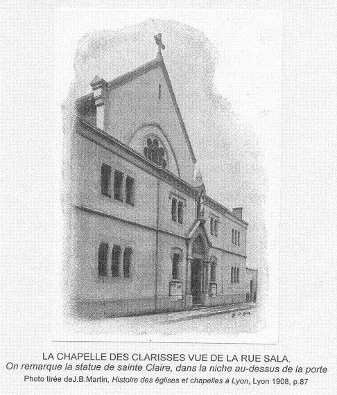 La chapelle des Clarisses vue de la rue Sala, en 1908