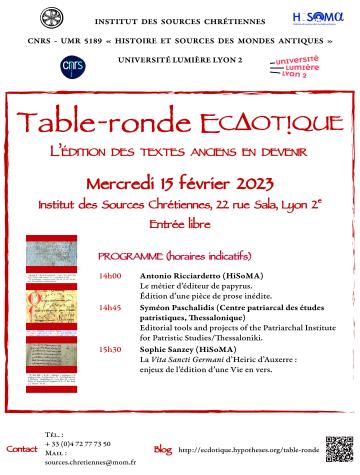 Affiche de la table-ronde Ecdotique 2023